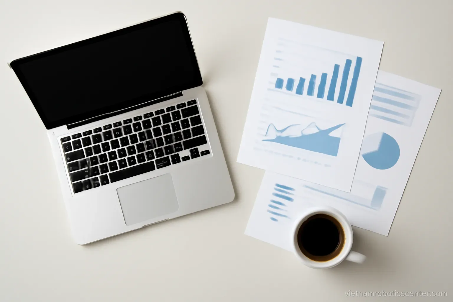 Laptop and printed documents on an office desk